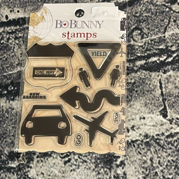 Bo Bunny DETOUR Yield Car Plane Signs Clear Stamps - Picture 1 of 7